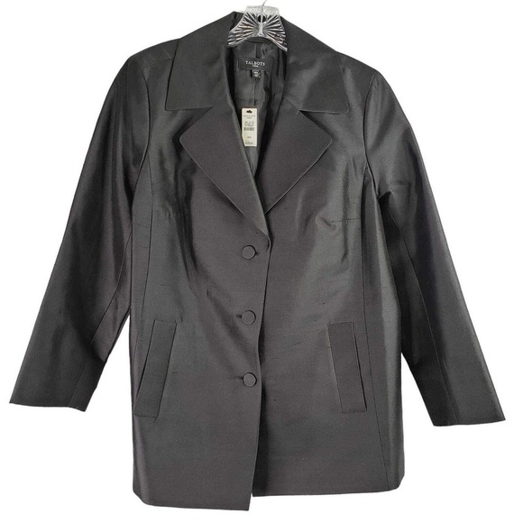 Talbots Blazer Women's Plus Size 14W Black Silk Pockets Jacket 3-Button - Picture 2 of 8